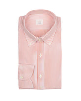 Camicia regular fit con collo button down in puro cotone bianco a righe rosa - Collezione UOMO | Giemme BrandsCorporate