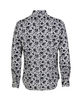 Slim-Fit-Hemd mit französischem Kragen aus Baumwoll-Leinen-Mix mit Foliage-Druck in Blautönen - Blau | Giemme BrandsCorporate
