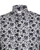 Slim-Fit-Hemd mit französischem Kragen aus Baumwoll-Leinen-Mix mit Foliage-Druck in Blautönen - Blau | Giemme BrandsCorporate