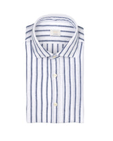 Camicia regular fit con collo francese in lino e cotone bianco a righe blu - Collezione UOMO | Giemme BrandsCorporate