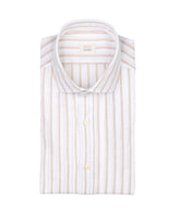 Camicia regular fit con collo francese in lino e cotone bianco a righe beige - Collezione UOMO | Giemme BrandsCorporate