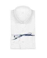Slim fit shirt with French collar in pure white cotton with blue micro-pattern - Man collection | Giemme BrandsCorporate