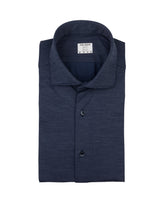 Regular-Fit-Hemd mit französischem Kragen aus High-Performance-Skinlike-Gewebe mit blauer Mikrostruktur - Skinlike Herrenhemden  | Giemme BrandsCorporate