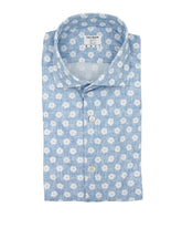 Regular fit french collar shirt in light blue Skinlike high-performance fabric with white floral pattern - New in Caliban Man | Giemme BrandsCorporate