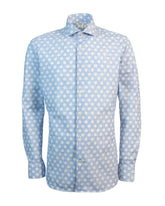 Regular fit french collar shirt in light blue Skinlike high-performance fabric with white floral pattern - New in Caliban Man | Giemme BrandsCorporate