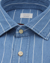 Camicia regular fit con collo francese in denim di puro cotone a righe bianche - Denim | Giemme BrandsCorporate