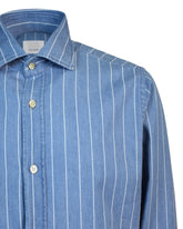 Camicia regular fit con collo francese in denim di puro cotone a righe bianche - Denim | Giemme BrandsCorporate