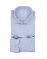 Camicia regular fit con collo francese in tessuto misto lana cotone armaturato azzurro - Dress shirt | Giemme BrandsCorporate