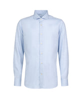 Camicia regular fit con collo francese in tessuto misto lana cotone armaturato azzurro - Dress shirt | Giemme BrandsCorporate