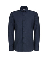 Regular fit shirt with french collar in blue textured wool-cotton blend fabric - Caliban | Giemme BrandsCorporate
