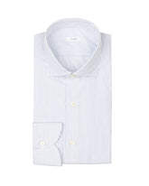 Regular fit shirt with French collar in pure white cotton with blue stripes - Caliban | Giemme BrandsCorporate
