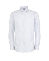 Regular fit shirt with French collar in pure white cotton with blue stripes - Caliban | Giemme BrandsCorporate