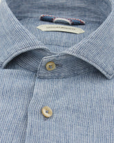 Regular fit Hemd mit französischem Kragen aus Leinen-Baumwoll-Denim mit feinen Streifen - Denim | Giemme BrandsCorporate