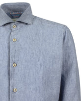 Regular fit Hemd mit französischem Kragen aus Leinen-Baumwoll-Denim mit feinen Streifen - Denim | Giemme BrandsCorporate