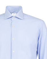 Camicia regular fit con collo francese in tessuto high performance Skinlike azzurro a righe bianche - Azzurro | Giemme BrandsCorporate
