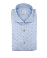 Regular fit french collar shirt in light blue pure cotton twill with polka dots - New in Caliban Man | Giemme BrandsCorporate