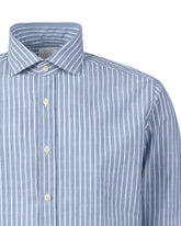 Camicia regular fit con collo francese in puro cotone bluette a righe bianche - Azzurro | Giemme BrandsCorporate