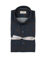 Slim-Fit-Hemd mit französischem Kragen aus reiner Baumwolle in Blau mit Blumenprint - Tintoria Mattei | Giemme BrandsCorporate
