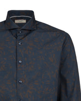 Camicia slim fit con collo francese in puro cotone blu con stampa floreale - Blu | Giemme BrandsCorporate