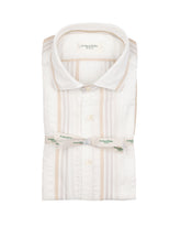 Camicia slim fit con collo francese in puro cotone bianco a righe beige - Tintoria Mattei | Giemme BrandsCorporate