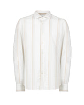 Camicia slim fit con collo francese in puro cotone bianco a righe beige - Tintoria Mattei | Giemme BrandsCorporate