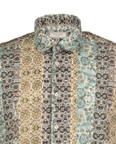 Camicia regular fit con collo italiano in puro cotone con esclusiva stampa magnolia sui toni del marrone e del blu - Verde | Giemme BrandsCorporate