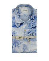 Slim fit french collar shirt in pure cotton with exclusive blue floral print - Tintoria Mattei | Giemme BrandsCorporate