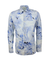 Slim fit french collar shirt in pure cotton with exclusive blue floral print - Blue | Giemme BrandsCorporate