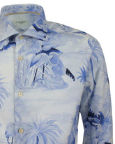 Slim fit french collar shirt in pure cotton with exclusive blue floral print - Blue | Giemme BrandsCorporate