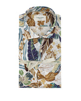 Slim fit french collar shirt in pure cotton with exclusive brown floral print - Tintoria Mattei | Giemme BrandsCorporate