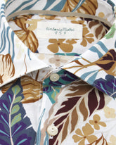 Slim fit french collar shirt in pure cotton with exclusive brown floral print - Hazelnut | Giemme BrandsCorporate