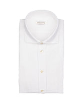 Regular fit shirt with French collar and polo closure in fil-à-fil white stretch cotton seersucker - Guglielminotti Sales | Giemme BrandsCorporate