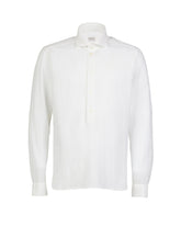 Regular fit shirt with French collar and polo closure in fil-à-fil white stretch cotton seersucker - Guglielminotti Sales | Giemme BrandsCorporate