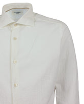 Slim fit french collar shirt in white stretch seersucker cotton - White | Giemme BrandsCorporate