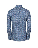 Slim fit shirt with French collar in pure cotton muslin, featuring an exclusive Liberty print in shades of blue - Light blue | Giemme BrandsCorporate