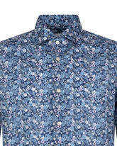 Slim fit shirt with French collar in pure cotton muslin, featuring an exclusive Liberty print in shades of blue - Light blue | Giemme BrandsCorporate