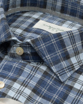 Camicia regular fit con collo francese in puro cotone a quadri azzurri - Azzurro | Giemme BrandsCorporate
