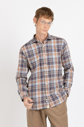 Blue check pure cotton flannel shirt with french collar - Men's Casual Shirts | Giemme BrandsCorporate