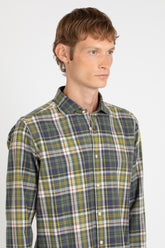 Green check pure cotton flannel shirt with french collar - Green | Giemme BrandsCorporate