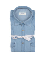 Camicia texana regular fit con collo italiano in denim di puro cotone azzurro - Tintoria Mattei | Giemme BrandsCorporate