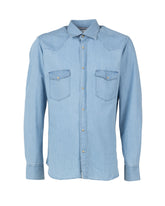 Camicia texana regular fit con collo italiano in denim di puro cotone azzurro - Tintoria Mattei | Giemme BrandsCorporate