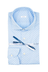 Camicia con collo francese in popeline di cotone stretch in fantasia sui toni dell'azzurro - Collezione UOMO | Giemme BrandsCorporate