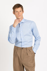 Camicia con collo francese in popeline di cotone stretch in fantasia sui toni dell'azzurro - Collezione UOMO | Giemme BrandsCorporate
