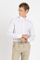 Camicia con collo francese in popeline di cotone stretch in fantasia sui toni del bianco - Collezione UOMO | Giemme BrandsCorporate