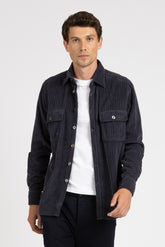 Over-Jacke aus reinem Baumwollsamt gefärbt Kopf blau - Herren Overshirt | Giemme BrandsCorporate