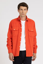 Over-Jacke aus reinem Baumwollsamt, orange gefärbtes Oberteil - Herren Overshirt | Giemme BrandsCorporate