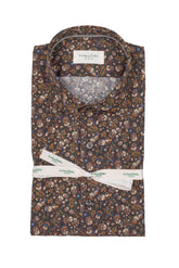 Brown floral pattern pure cotton shirt with french collar - Brown | Giemme BrandsCorporate