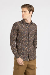 Brown floral pattern pure cotton shirt with french collar - Brown | Giemme BrandsCorporate