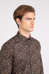 Brown floral pattern pure cotton shirt with french collar - Brown | Giemme BrandsCorporate