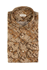 Brown exclusive geometrical pattern pure cotton shirt with french collar - Brown | Giemme BrandsCorporate